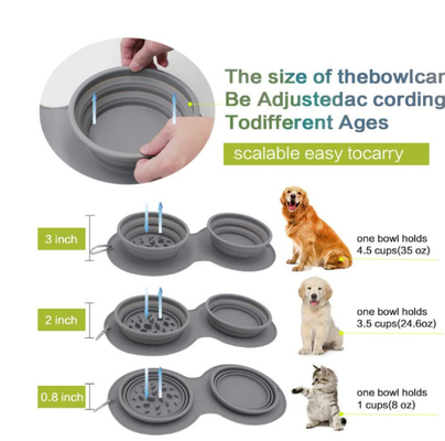 M Double Collapsible Dog Bowls Portable Expandable With Non Spill Mat