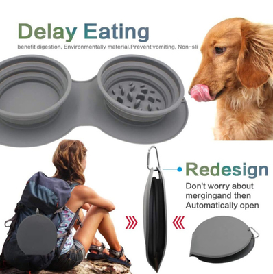 M Double Collapsible Dog Bowls Portable Expandable With Non Spill Mat