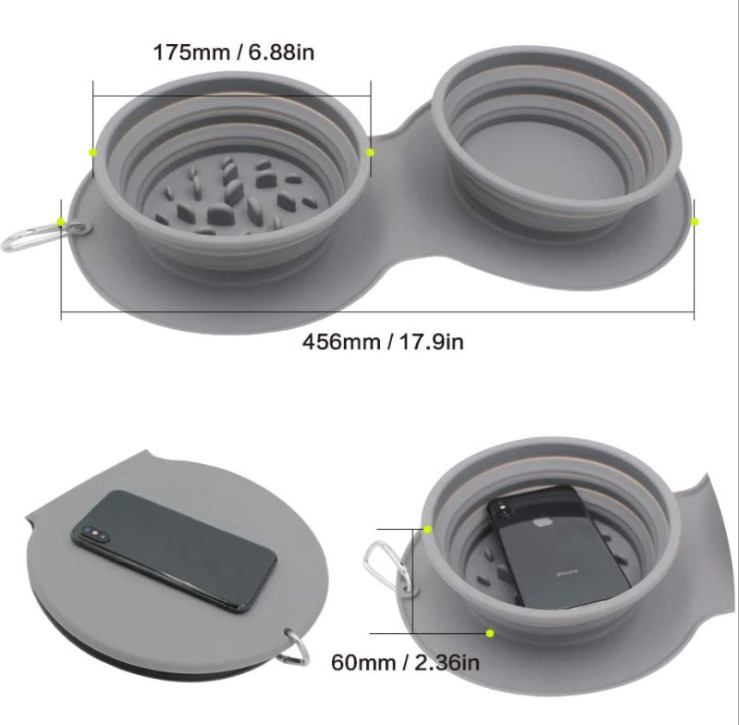 M Double Collapsible Dog Bowls Portable Expandable With Non Spill Mat